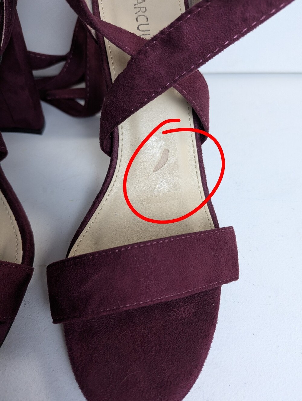 Women’s Burgundy Faux Suede Ankle Strappy Peep Toe block heel Sandals Sz 8 EUC - Picture 6 of 9
